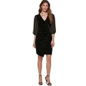 DKNY Chiffon Sleeve Velvet Wrap Dress